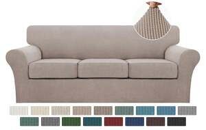 Turquoize 4 Piece Sofa Slipcover 3 Cushion Couch Sand Jacquard